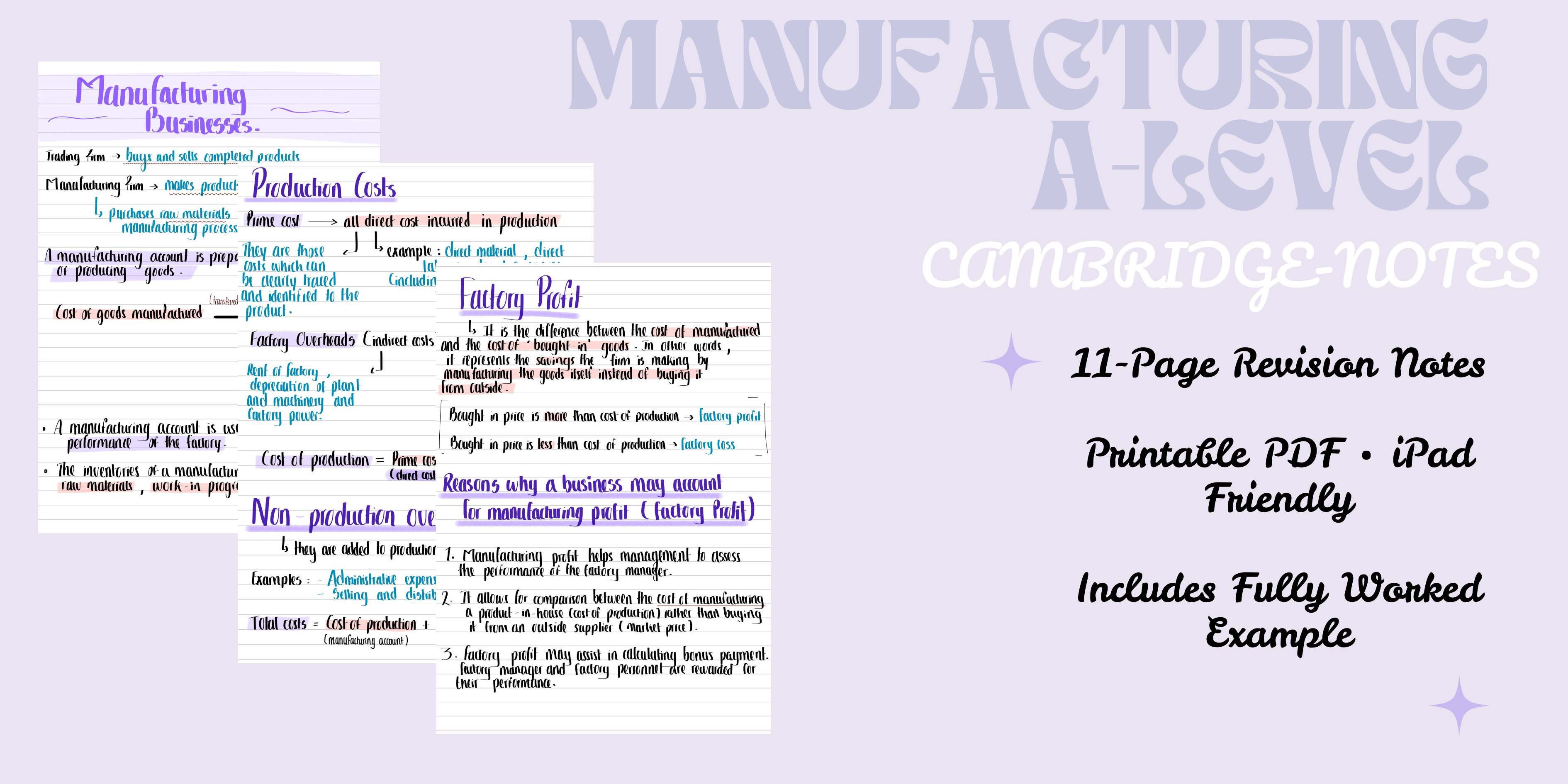 Cambridge A Level Manufacturing Accounts – Structured Revision Notes